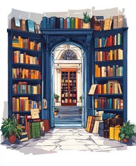 Cozy Reading Nook with Bookshelves and Charming Doorway Design