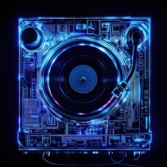 Glowing turntable with vibrant neon lights showcases the magic of music creation
