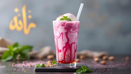 Refreshing Falooda Drink with Ice Cream and Berries