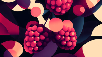 A modern raspberry design with asymmetrical shapes and vibrant color contrasts, producing a visually engaging composition.