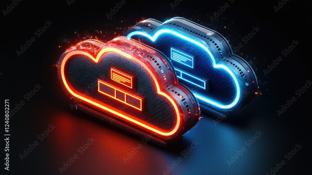 Poster neon cloud computing data storage servers