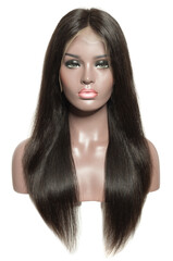 straight black color human hair weaves extensions lace wigs on mannequin head 