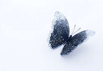 3D render of a blue butterfly on a white background, highly detailed and realistic, no shadows, photorealistic, studio photography, soft lighting, low contrast, sharp focus. 