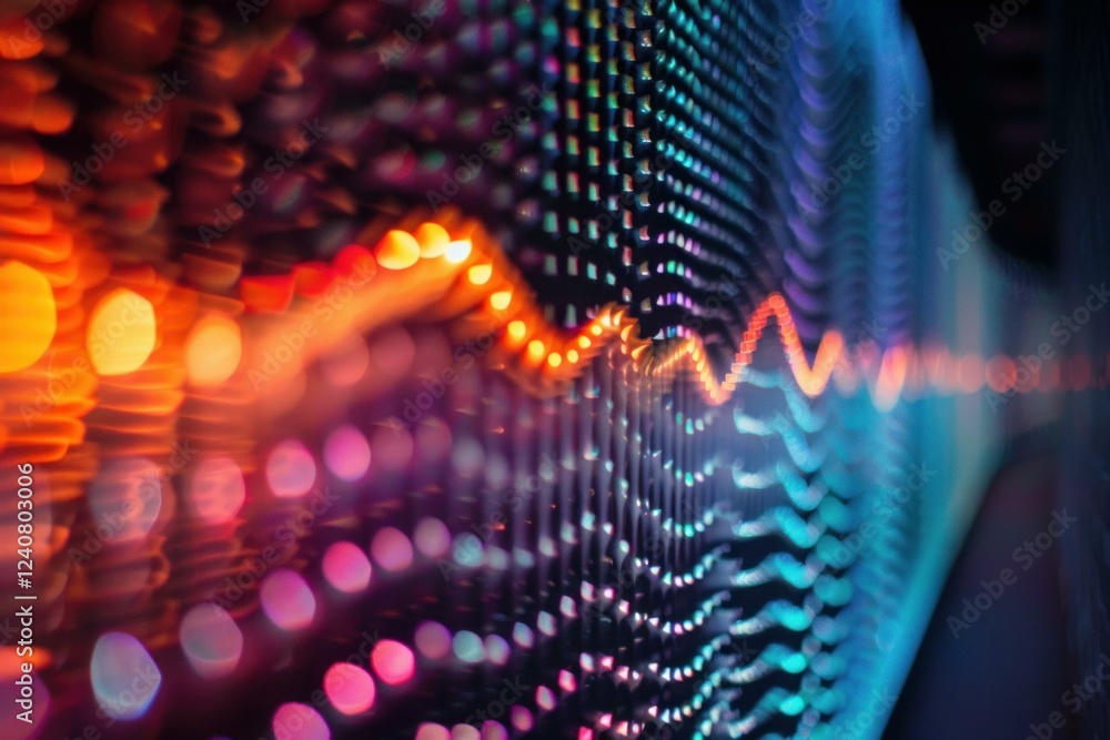 Poster abstract background with colorful bokeh lights and a graph on a led screen