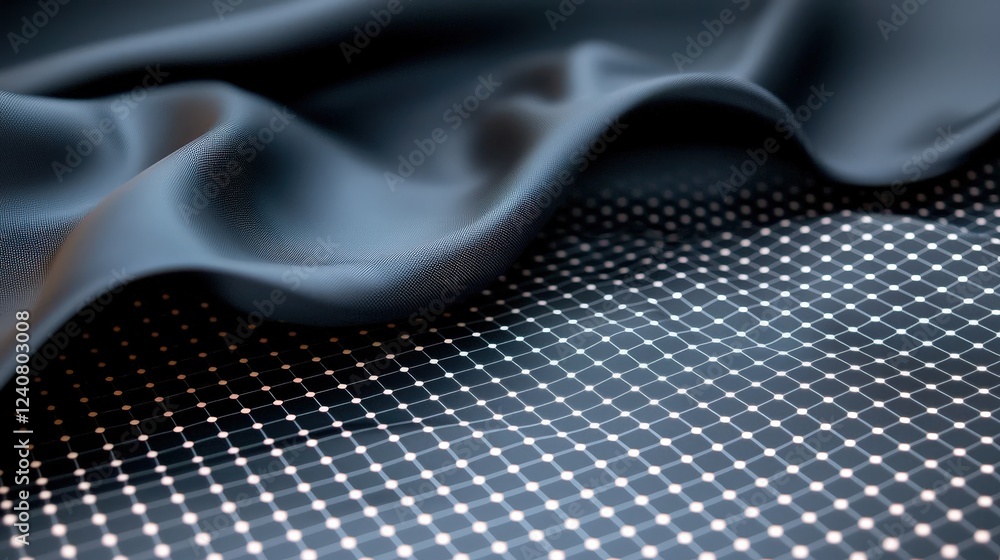 Poster elegant black satin fabric draped over textured background with grid pattern and shiny surface for f