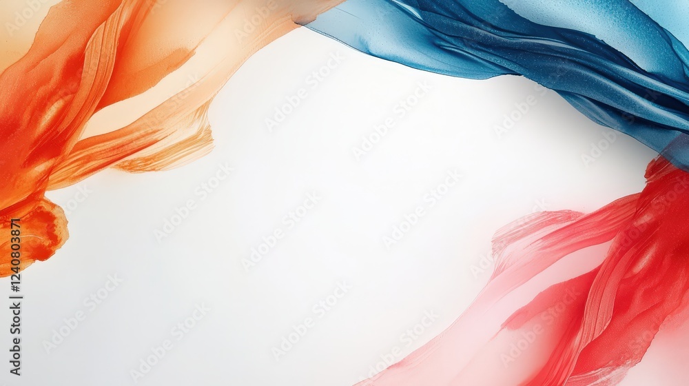Poster vibrant flowing colors in soft silk textures with abstract patterns on a light background