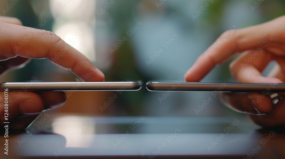 Poster close-up of hand comparing prices on two different devices.