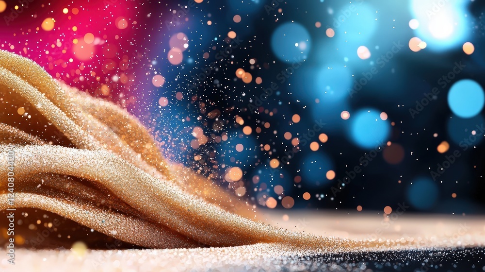 Poster glimmering particles dance over smooth textured surface in a stylish and colorful abstract backgroun