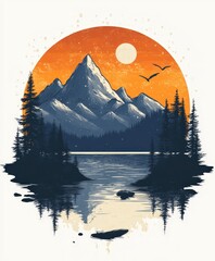 Majestic Mountain Landscape with Sunset and Reflections in Water