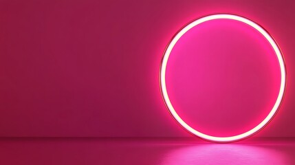 Fototapeta premium Pink neon circle, empty space, background, product display