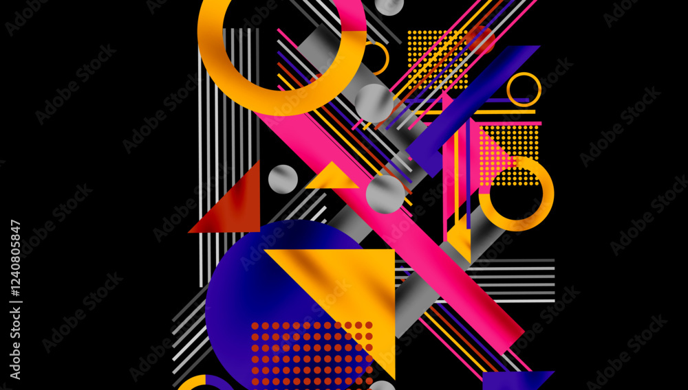 Poster circles, triangles, squares, rings and lines with shadow effect