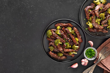 Beef stir-fry with broccoli on plate