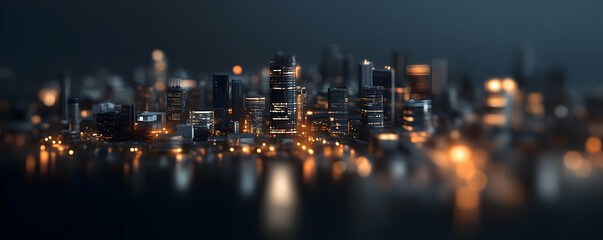 Obraz premium Night Cityscape, Illuminated Towers and Skyscrapers Gleam Brilliantly at Night, Reflecting Urban Lights