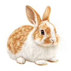 Fototapeta premium A cute, brown and cream-colored rabbit isolated on a white background, photorealistic and hyper-detailed. 