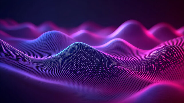 A long-exposure photograph of sound waves, illuminated by neon lights against a dark background. The colorful light rays create an abstract and dynamic pattern that symbolizes the energy or 