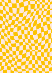 Retro background with abstract psychedelic checkerboard. Groovy yellow checkered pattern. Trendy plaid vector texture in abstract y2k style. Vector graphic for posters and art prints