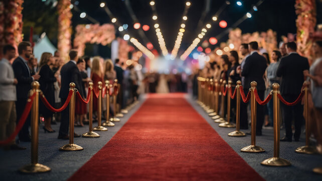 red carpet film festival oscar awards paparazzi and spotlights in the background blurry	