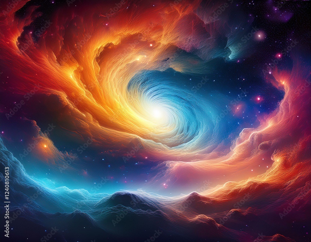 Sticker colorful nebula cloud swirling with mesmerizing vortex in the vast expanse of space background for w