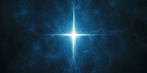 Blue Energy Field With Bright Light, Abstract Digital Background With Glowing Lines And Particles