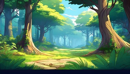 anime cartoon style woodland forest background banner generated ai
