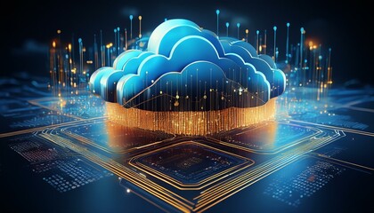 cloud computing visual with blue golden digits and code representing aidriven data processing secure data lakes and cloud security