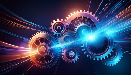 Obraz premium abstract glowing gears in motion symbolizing technology innovation and mechanical systems in futuristic design