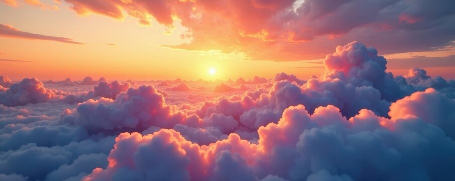 Softly rolling clouds in a serene sunset backdrop, sunset, light