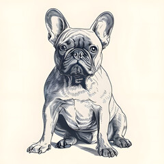 Cute French bulldog with expressive eyes sitting against a neutral background showcasing generative AI art. Generative AI