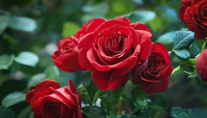 vibrant red roses blooming lush green foliage love beauty candid photography floral photography nature photography