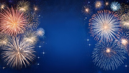 Fototapeta premium fireworks on blue background with stars and space for text