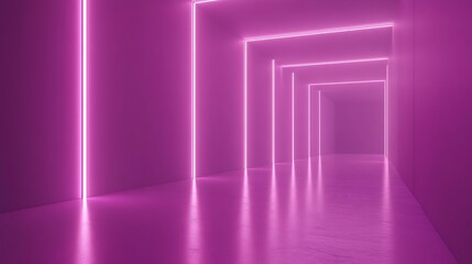 Pink neon hallway, futuristic background