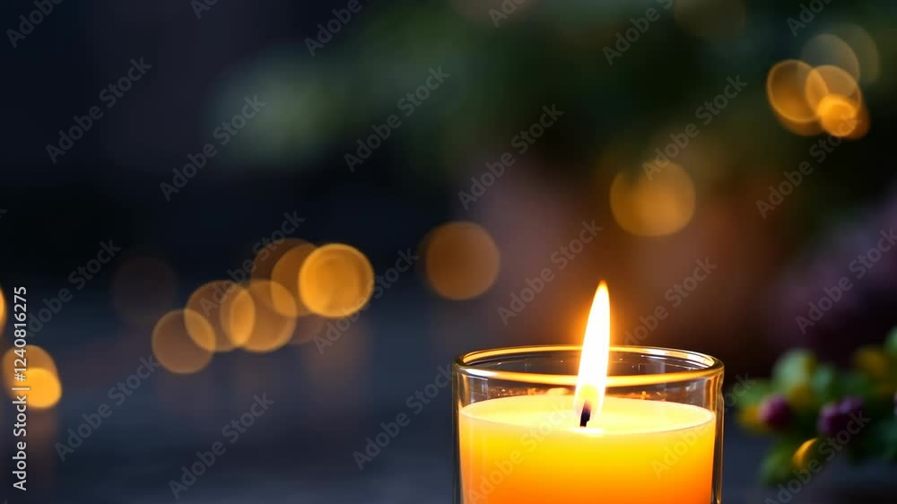 Poster flickering candlelight with soft bokeh creating a warm ambient glow