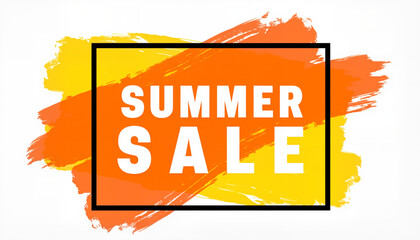 Vibrant summer sale announcement with bold text on colorful brushstrokes