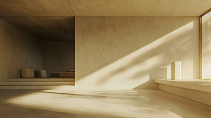 Naklejka premium Modern minimalist interior showcasing soft lighting and natural materials in a serene setting