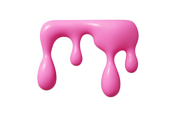 Flowing pink liquid 3d vector shape with dripping abstract blobs and smooth glossy surface. Viscous substance design element for creative digital art and fluid effects. Melted paint or syrup texture.