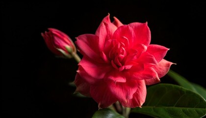 Fototapeta premium close up of red brazilian jasmine flower, black background, copy space