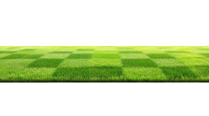 Lush green grass in a checkerboard pattern on a smooth landscape with transparent background for design