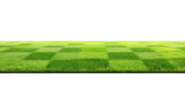 Lush green grass in a checkerboard pattern on a smooth landscape with transparent background for design - Powered by Adobe