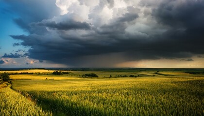 Fototapeta premium meadows field and cloudy sky countryside landscape thunder storm