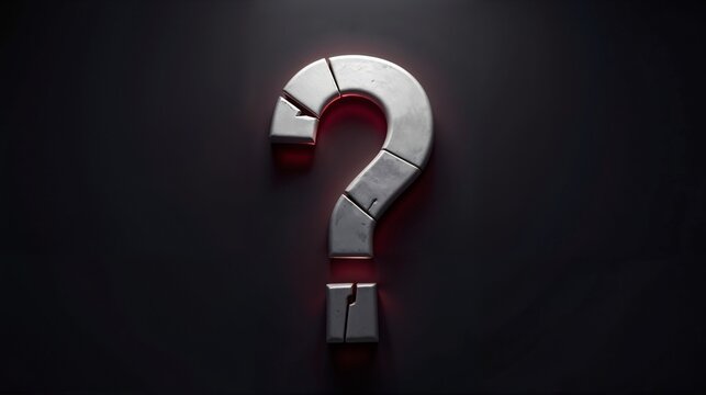 Broken question mark symbol with a glowing red outline against a dark background