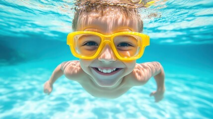 Naklejka premium Happy Child Playing Underwater in a Pool