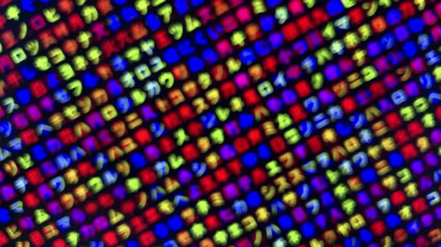 コンピュータ空間のランダムな文字列・さまざまな文字を含むデータベース・エンコードされたプログラム内のデータセット・数学的計算・大規模言語モデル・機械翻訳・カタカナ・日本語・横長・ビデオ
