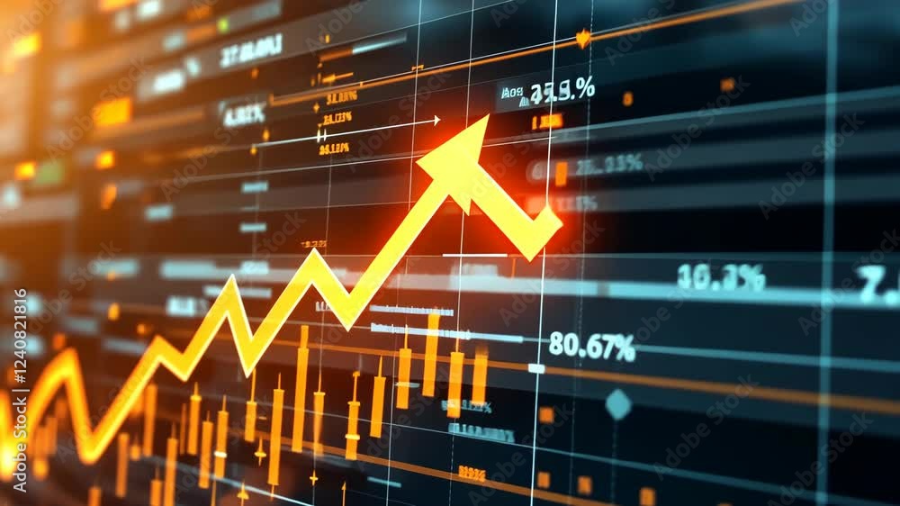 Poster dynamic financial growth with rising graph and market trends in highresolution animation