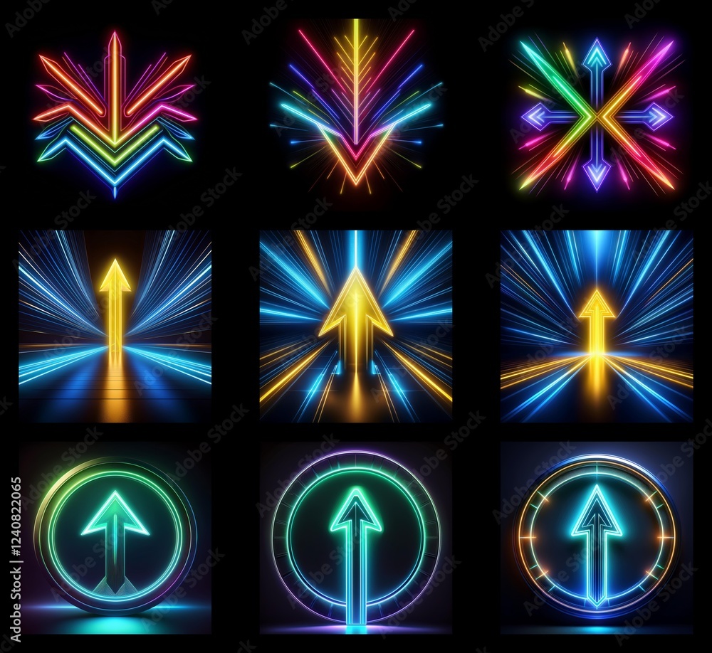 Poster collection of neon arrows background in high resolution