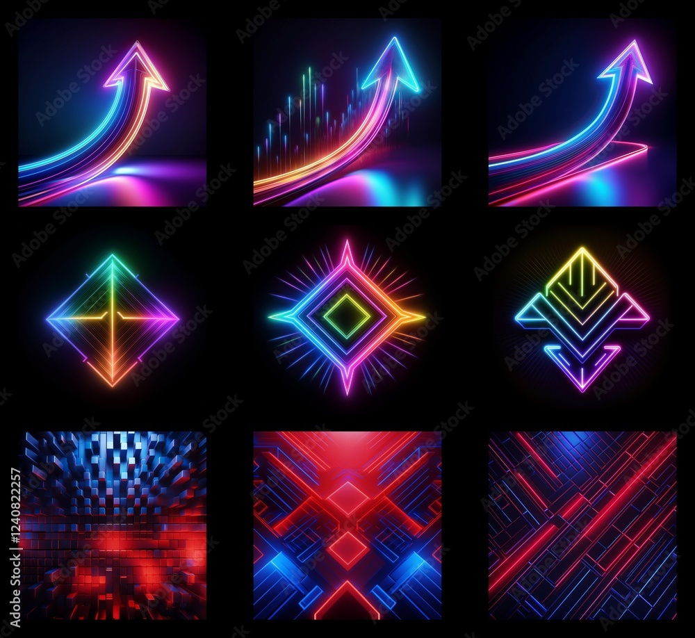 Poster collection of neon arrows background in high resolution