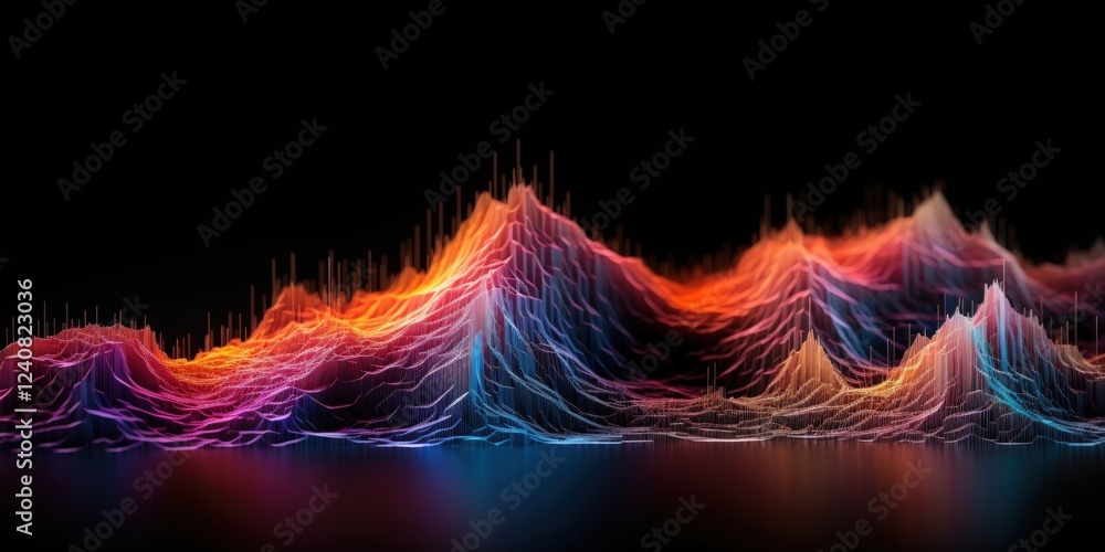Poster dynamic visual representation of data waves in vibrant colors illustrating modern data visualization