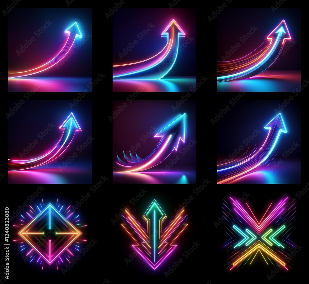 Poster collection of neon arrows background in high resolution