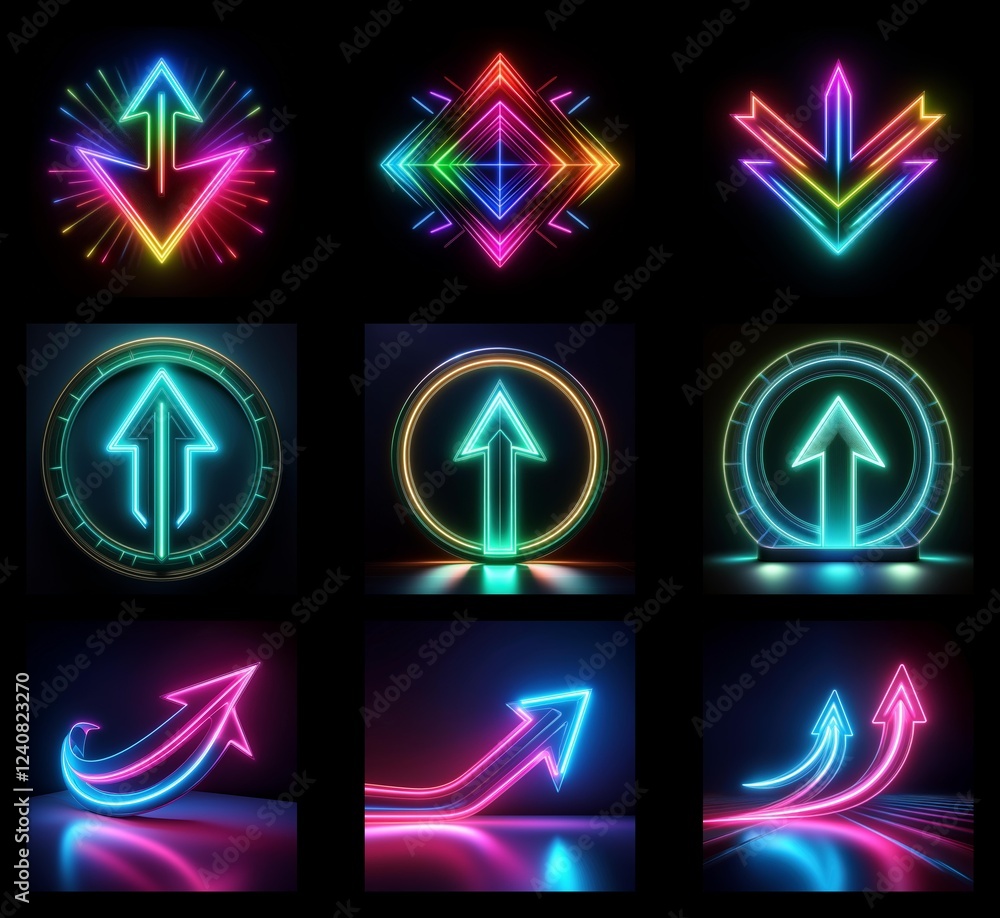Poster collection of neon arrows background in high resolution