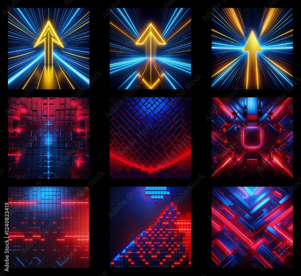 Poster collection of neon arrows background in high resolution