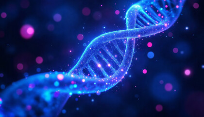 DNA strand illuminated with vibrant colors against a dark background showcasing the complexity of genetic material